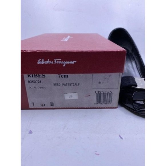 Salvatore Ferragamo Black Ribes Open Toe Bow Pumps Size Us - Picture 3 of 12